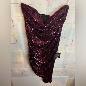 Lulus Strapless Sequined Astymetrical Bottom Mini Dress. Size S NWT